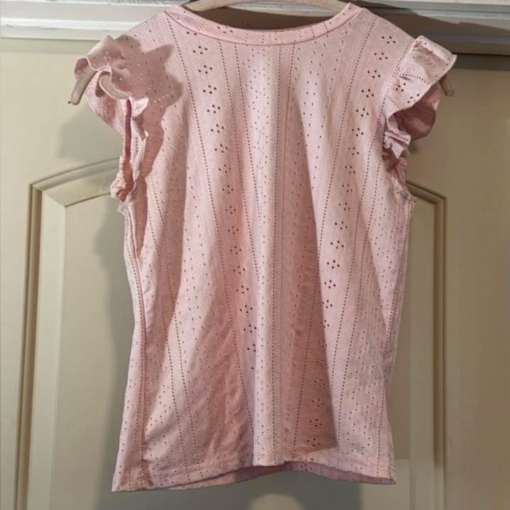 SHEIN Pink Ruffled Cap Sleeve Fitted Blouse